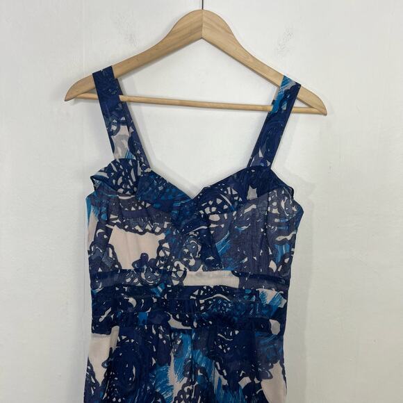 Peruvian Connection Cote Dazur Blue Floral Silk Blend Dress Size 6 - Picture 6 of 13